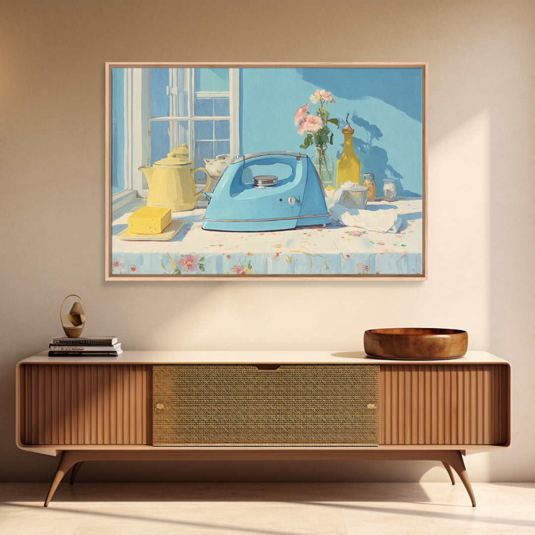 Retro Iron Illustration Canvas Print, Laundry Room Art, Farmhouse Wall Art, Living Room Decor, Oil Painting, Clean, LRA-3x2-37