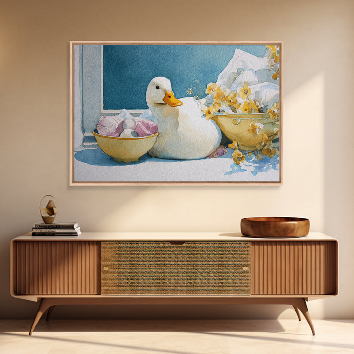 Duck and Bubbles Whimsical Watercolor Canvas Print, Laundry Room Art, Digital Art Print, Living Room Decor, Abstract Art, Clean, LRA-3x2-43