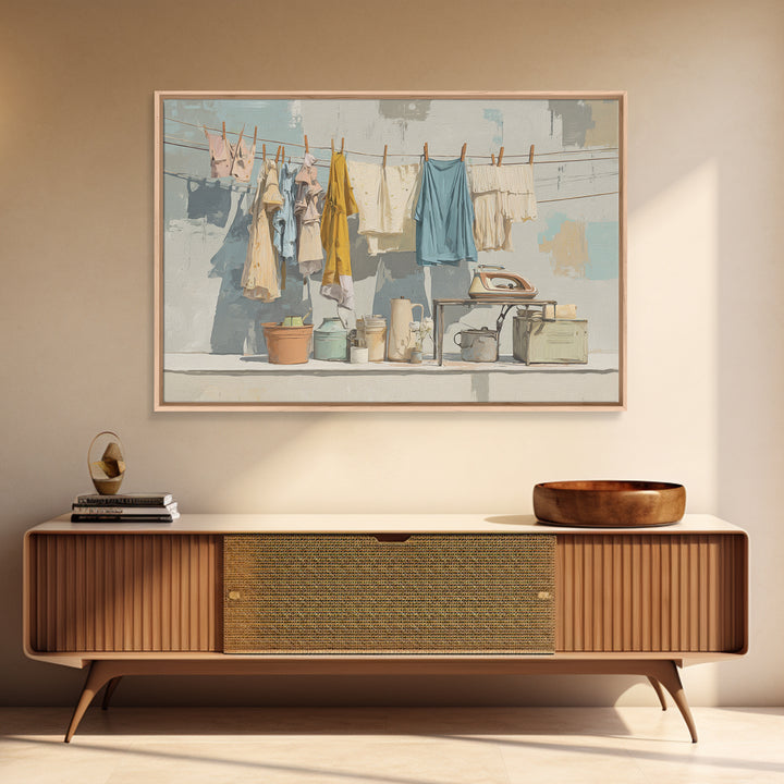 Retro Iron Illustration Canvas Print, Laundry Room Art, Farmhouse Wall Art, Living Room Decor, Oil Painting, Clean, LRA-3x2-61