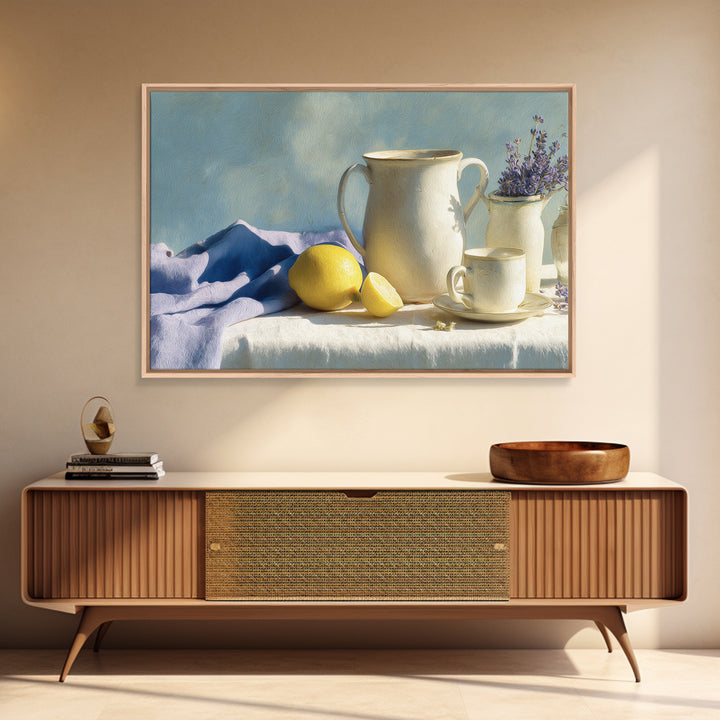 Lemon and Clean Linen Still Life Framed Canvas Print, Laundry Room Art, Wall Decor, Living Room Decor, Fine Art, Clean, LRA-3x2-7