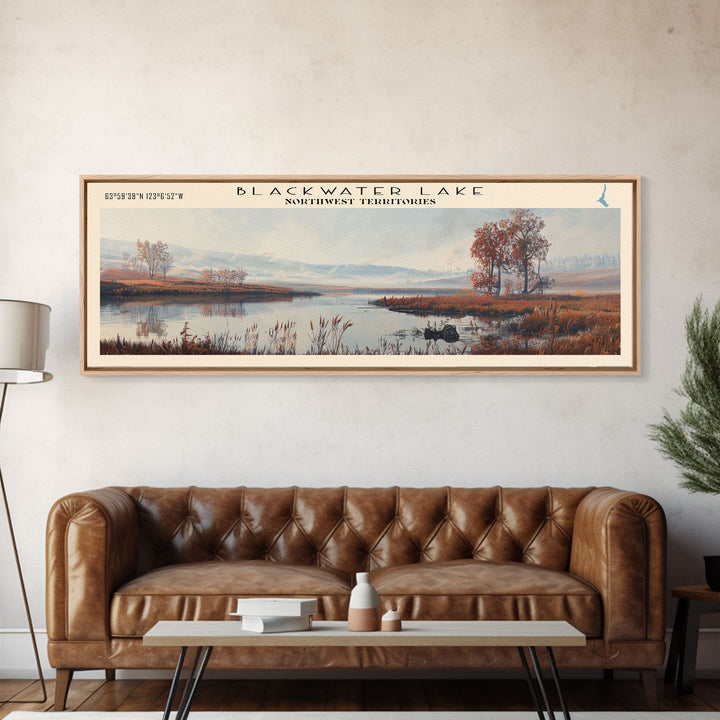 Blackwater Lake Framed Canvas Print, Lake House Decor, Panoramic Scenic View, Travel Poster, Minimalist Art, Lake Painting