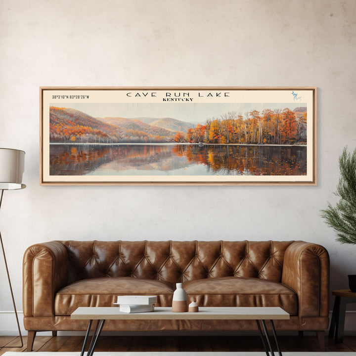 Cave Run Lake Kentucky Framed Canvas Print, Lake House Decor, Panoramic Wide Art, Travel Poster, Rustic Lake Painting, Nature Art