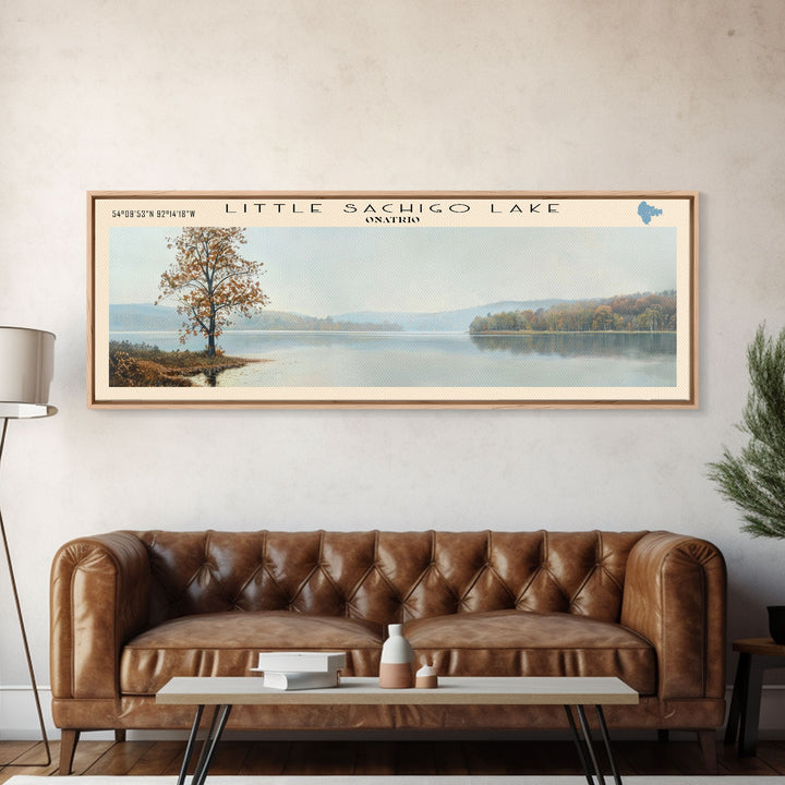 Little Sachigo Lake Framed Canvas Print, Lake House Decor, Panoramic Wall Art, Travel Poster, Scenic Landscape Painting, Bedroom Decor
