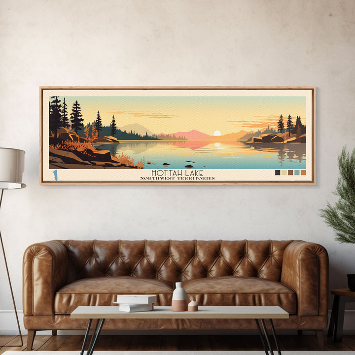 Hottah Lake Northwest Territories Framed Canvas Print, Panoramic Wall Art, Midcentury Modern, Pop Art, Bedroom Decor, Travel Poster, Home Decor