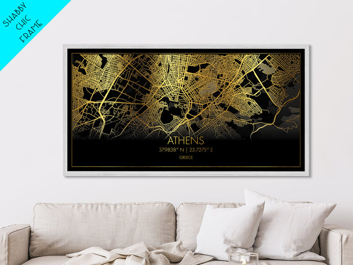 Athens Greece City street map, Metallic Gold Print, Metal Art, wood framed map, black and gold, Street Map Art, Housewarming Gift, Travel Poster