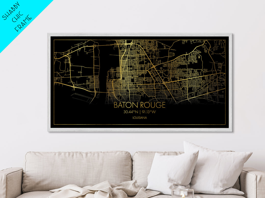 Baton Rouge Louisiana City Poster, Metallic Gold Art, Metal Art, real wood frames, black and gold, Map Print Poster, Travel Poster, Housewarming Gift