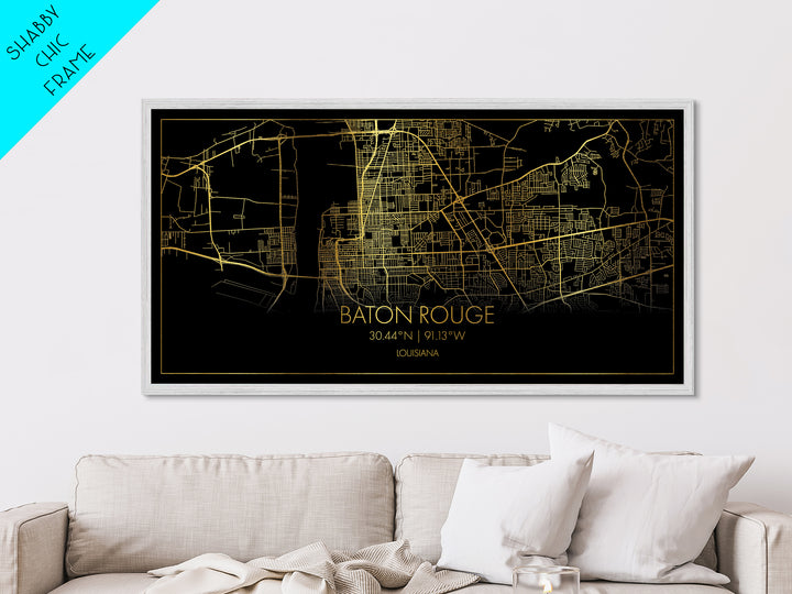 Baton Rouge Louisiana City Poster, Metallic Gold Art, Metal Art, real wood frames, black and gold, Map Print Poster, Travel Poster, Housewarming Gift