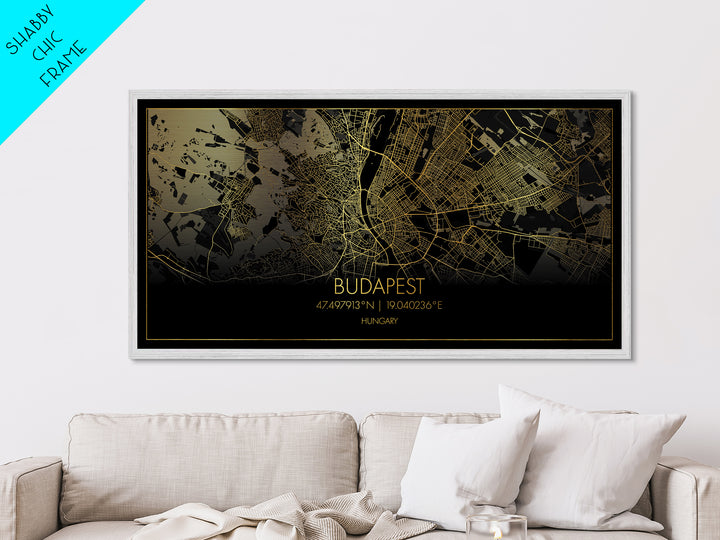 Budapest Hungary City Poster, Metallic Gold Art, Metal Art, real wood frames, black and gold, Street Map Wall Art, Real Wood Frames, Housewarming Gift