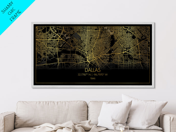 Dallas Texas City street map, Metallic Gold Print, Metal Art, wood framed map, black and gold, Street Map Wall Art, College Dorm Décor, Minimalist Wall Art