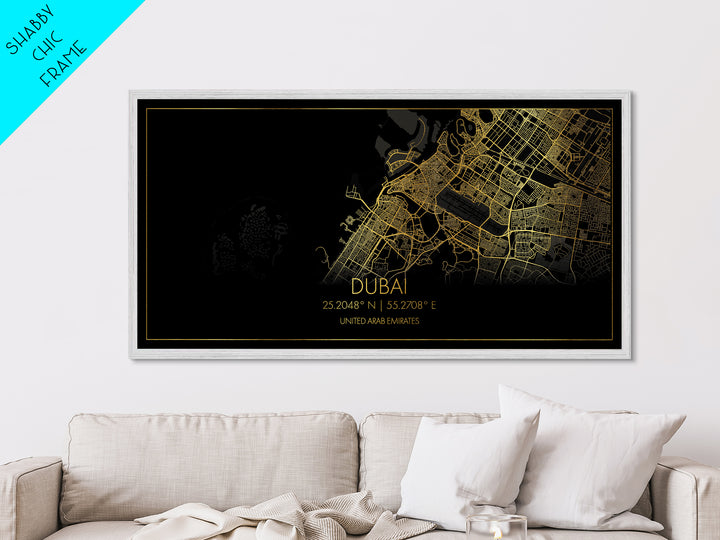 Dubai United Arab Emirates City Poster, Metallic Gold Art, Metal Art, real wood frames, black and gold, Street Map Art, Travel Poster, Gold Street Map Art