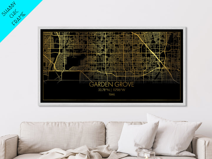 Garden Grove California City street map, Metallic Gold Print, Metal Art, wood framed map, black and gold, Street Map Art, Gold Street Map Art