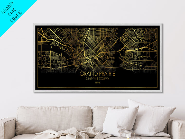 Grand Prairie Texas City Poster, Metallic Gold Art, Metal Art, real wood frames, black and gold, Street Map Wall Art, Map Art