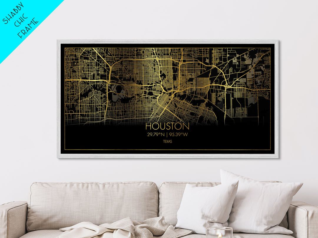 Houston Texas City street map, Metallic Gold Print, Metal Art, wood framed map, black and gold, Street Map Art, Travel Poster, Modern House Art
