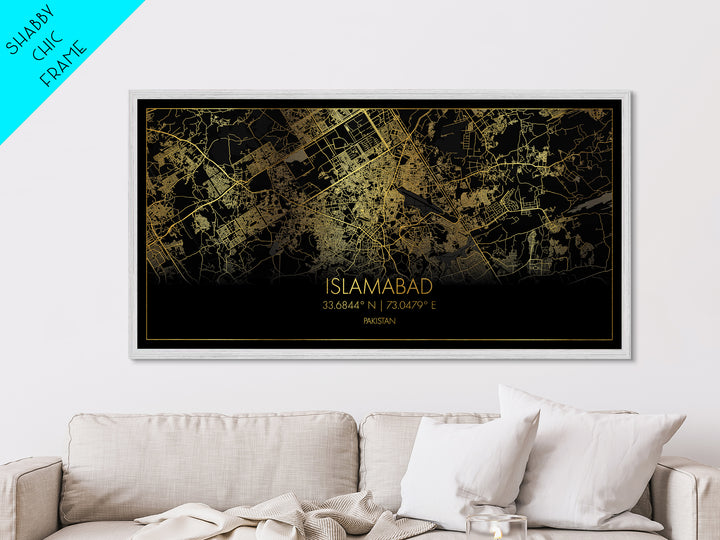 Islamabad Pakistan City street map, Metallic Gold Print, Metal Art, wood framed map, black and gold, Street Map Art, Best Friend Gifts