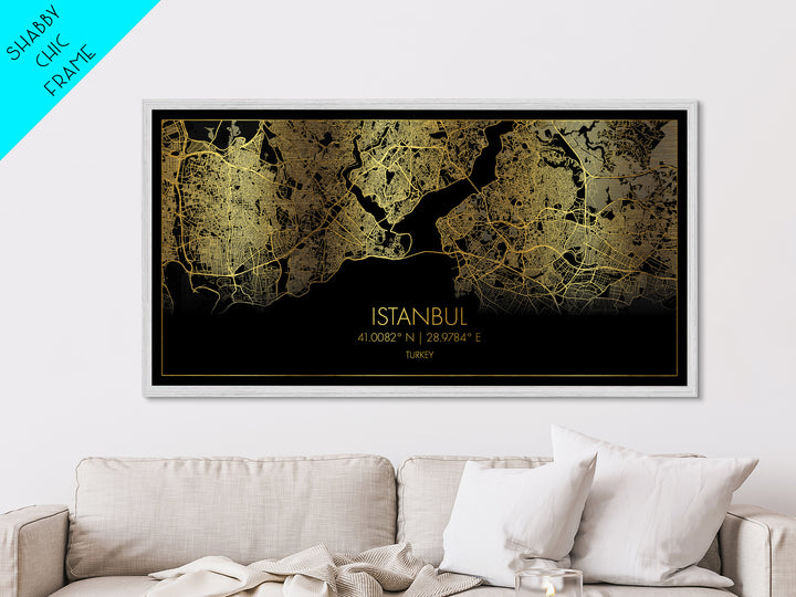 Istanbul Turkey City Poster, Metallic Gold Art, Metal Art, real wood frames, black and gold, Street Map Wall Art, Housewarming Gift