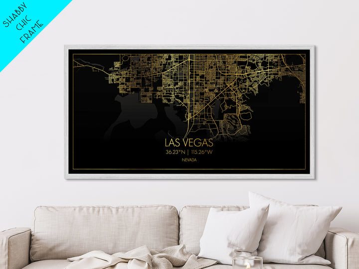 Las Vegas Nevada City street map, Metallic Gold Print, Metal Art, wood framed map, black and gold, Gold Street Map Art, Office Decor
