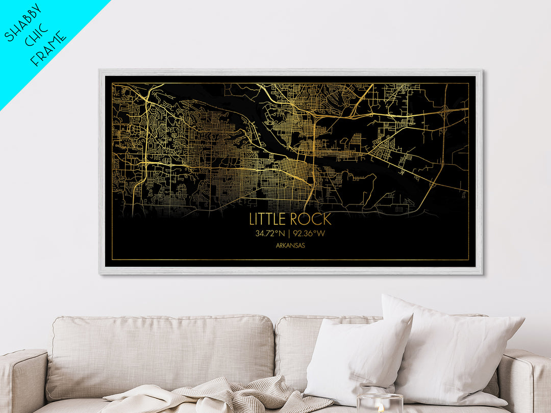Little Rock Arkansas City Poster, Metallic Gold Art, Metal Art, real wood frames, black and gold, Street Map Art, Office Decor