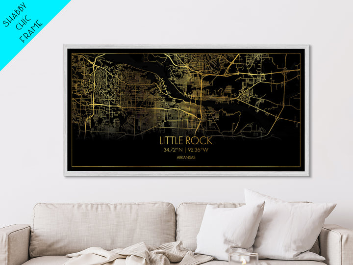 Little Rock Arkansas City Poster, Metallic Gold Art, Metal Art, real wood frames, black and gold, Street Map Art, Office Decor