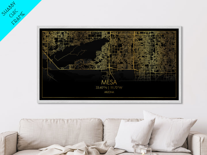 Mesa Arizona City street map, Metallic Gold Print, Metal Art, wood framed map, black and gold, Modern Wall Art, Street Map Wall Art
