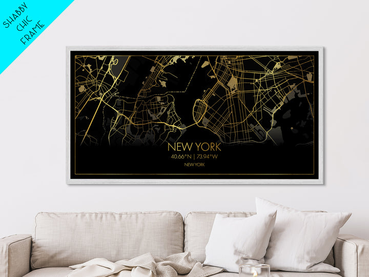 New York New York City Poster, Metallic Gold Art, Metal Art, real wood frames, black and gold, Street Map Art, College Dorm Décor