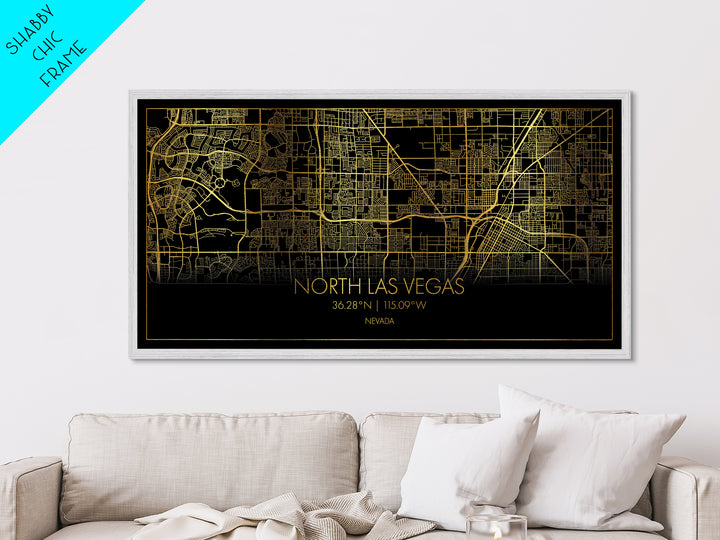 North Las Vegas Nevada City Poster, Metallic Gold Art, Metal Art, real wood frames, black and gold, Street Map Art, Modern House Art