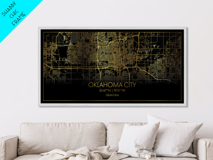 Oklahoma City Oklahoma City street map, Metallic Gold Print, Metal Art, wood framed map, black and gold, Street Map Wall Art, Travel Poster