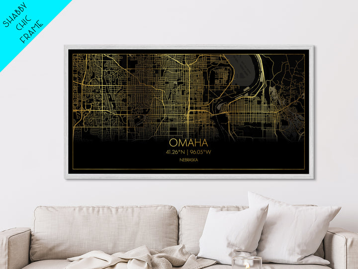 Omaha Nebraska City Poster, Metallic Gold Art, Metal Art, real wood frames, black and gold, Street Map Art, Best Friend Gifts