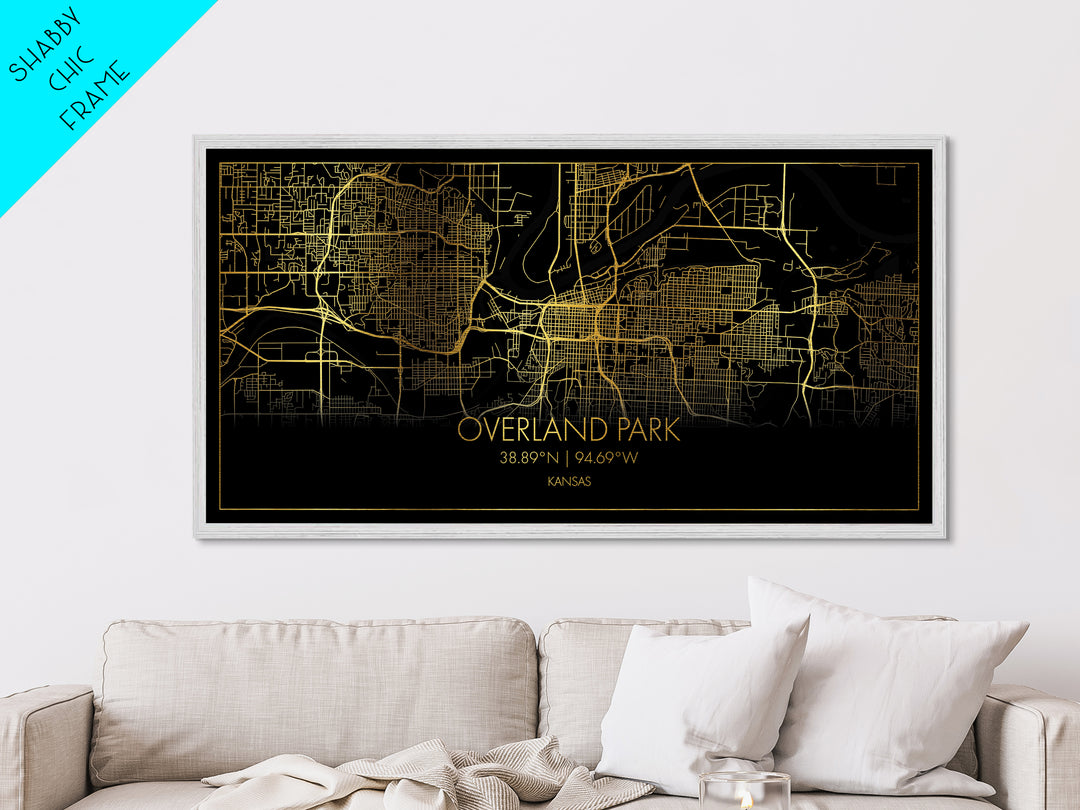 Overland Park Kansas City Poster, Metallic Gold Art, Metal Art, real wood frames, black and gold, Street Map Wall Art, Modern Wall Art