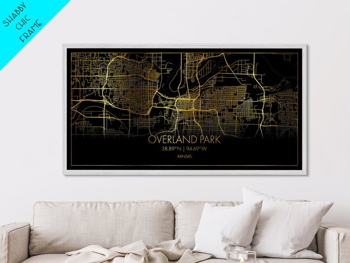 Overland Park Kansas City Poster, Metallic Gold Art, Metal Art, real wood frames, black and gold, Street Map Wall Art, Modern Wall Art