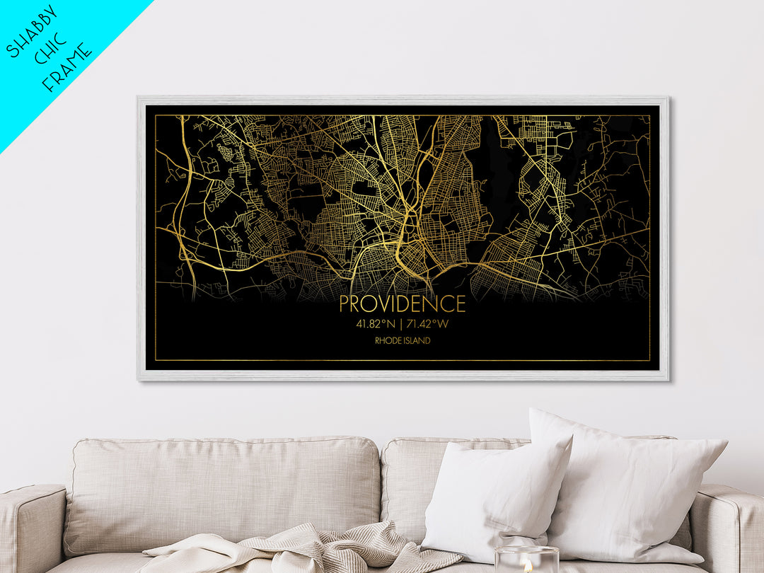 Providence Rhode Island City Poster, Metallic Gold Art, Metal Art, real wood frames, black and gold, Street Map Wall Art, Modern House Art