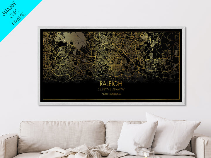 Raleigh North Carolina City street map, Metallic Gold Print, Metal Art, wood framed map, black and gold, Street Map Art, Minimalist Wall Art