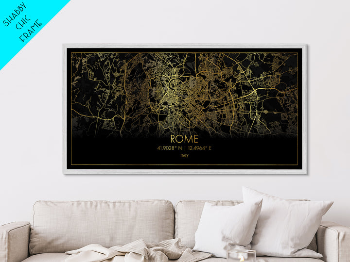 Rome Italy City street map, Metallic Gold Print, Metal Art, wood framed map, black and gold, Street Map Art, Modern Wall Art