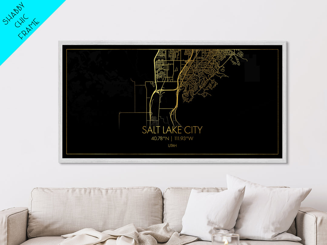 Salt Lake City Utah City street map, Metallic Gold Print, Metal Art, wood framed map, black and gold, Street Map Art, Best Friend Gifts