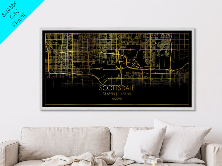 Scottsdale Arizona City Poster, Metallic Gold Art, Metal Art, real wood frames, black and gold, Street Map Wall Art, Map Art