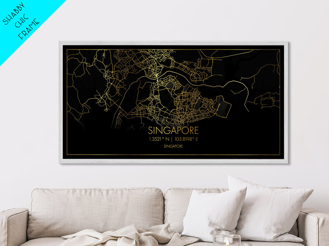 Singapore Singapore City Poster, Metallic Gold Art, Metal Art, real wood frames, black and gold, Street Map Wall Art, Housewarming Gift