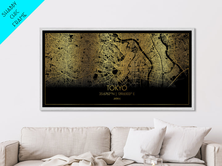 Tokyo Japan City Poster, Metallic Gold Art, Metal Art, real wood frames, black and gold, Street Map Wall Art, Minimalist Wall Art