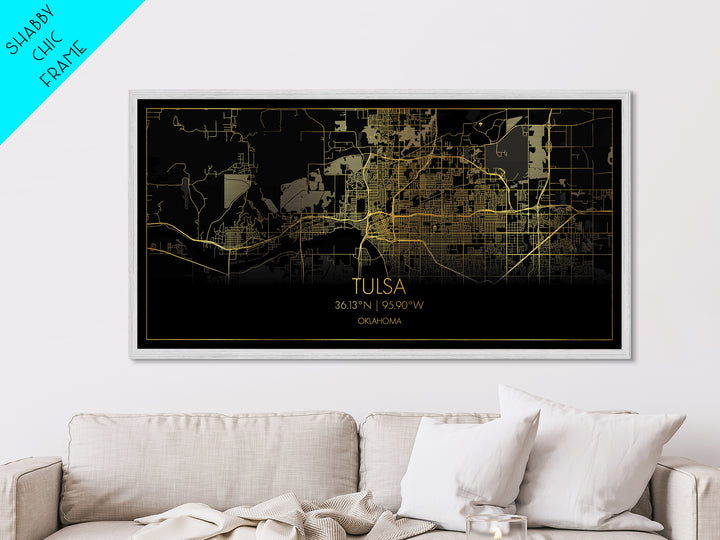 Tulsa Oklahoma City Poster, Metallic Gold Art, Metal Art, real wood frames, black and gold, Street Map Wall Art, Modern Wall Art