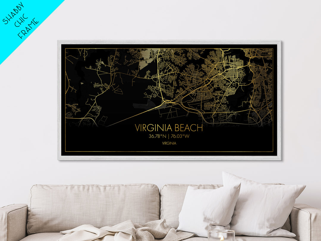 Virginia Beach Virginia City Poster, Metallic Gold Art, Metal Art, real wood frames, black and gold, Street Map Wall Art, Best Friend Gifts