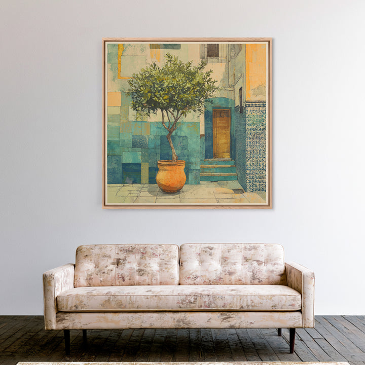 Citrus Tree in Clay Pot Canvas Print, Mediterranean Art, Coastal Wall Art, Living Room Decor, Fine Art, Azure, Living Room Art, MAR-1x1-10