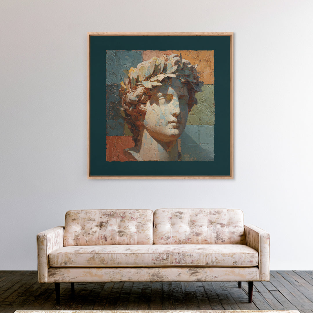 Roman Statue Bust Canvas Print, Mediterranean Art, Modern Wall Art, Living Room Decor, Oil Painting, Azure, Downloadable Art, MAR-1x1-22