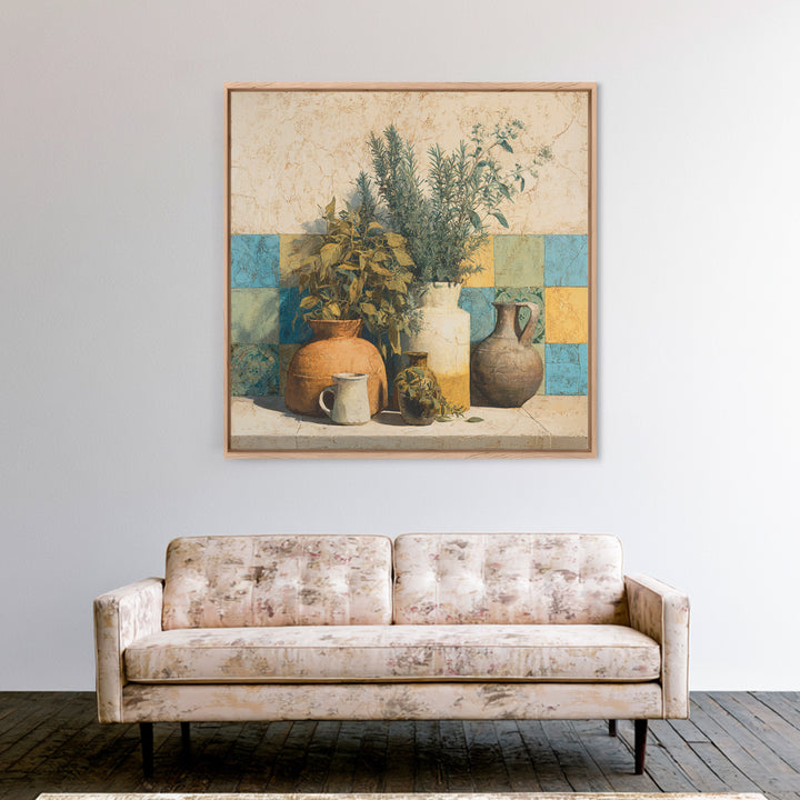 Wild Herbs Rosemary and Thyme Botanical Study Canvas Print, Mediterranean Art, Coastal Art, Living Room Decor, Azure, MAR-1x1-24