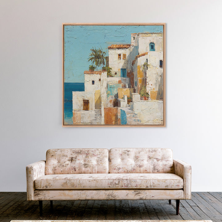 Greek Island White Buildings Above Blue Sea Canvas Print, Mediterranean Art, Beach Prints, Living Room Decor, Fine Art, Azure, MAR-1x1-25