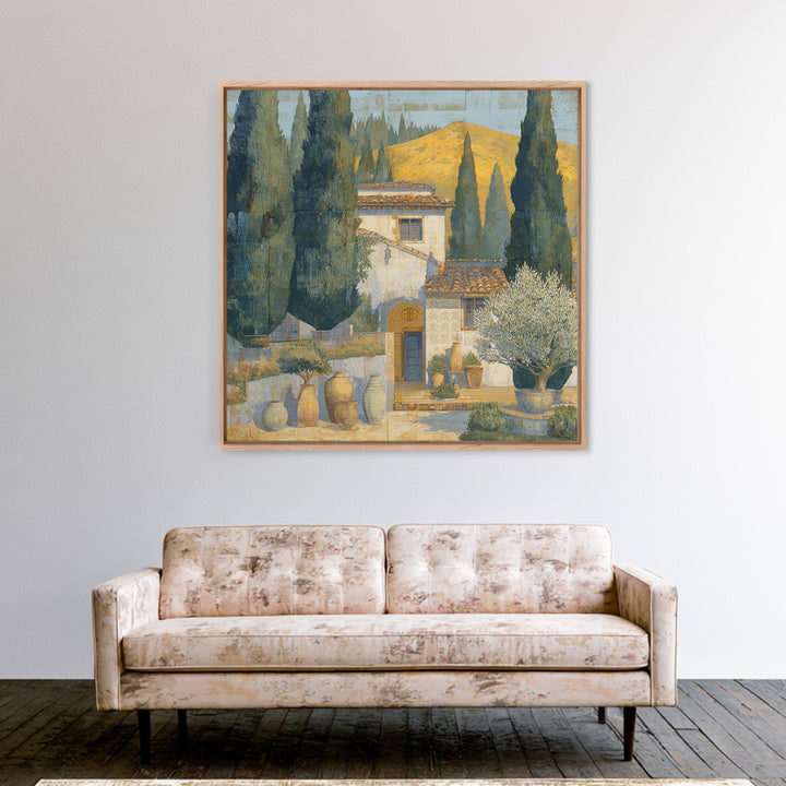 Tuscan Cypress Trees and Golden Hillside Canvas Print, Mediterranean Art, Beach Wall Art, Living Room Decor, Oil Painting, MAR-1x1-30