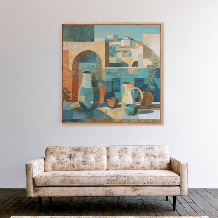 Warm Terra Cotta Abstract Landscape Framed Canvas Print, Mediterranean Art, Coastal Art, Living Room Decor, Fine Art, Azure, MAR-1x1-38