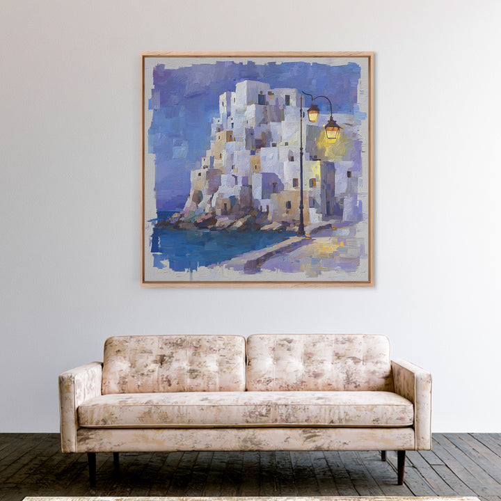 Greek Island White Buildings Above Blue Sea Canvas Print, Mediterranean Art, Beach Prints, Living Room Decor, Fine Art, Azure, MAR-1x1-49
