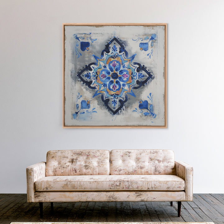 Citrus Tree in Clay Pot Framed Canvas Print, Mediterranean Art, Landscape Painting, Living Room Decor, Watercolor Art, Azure, MAR-1x1-58