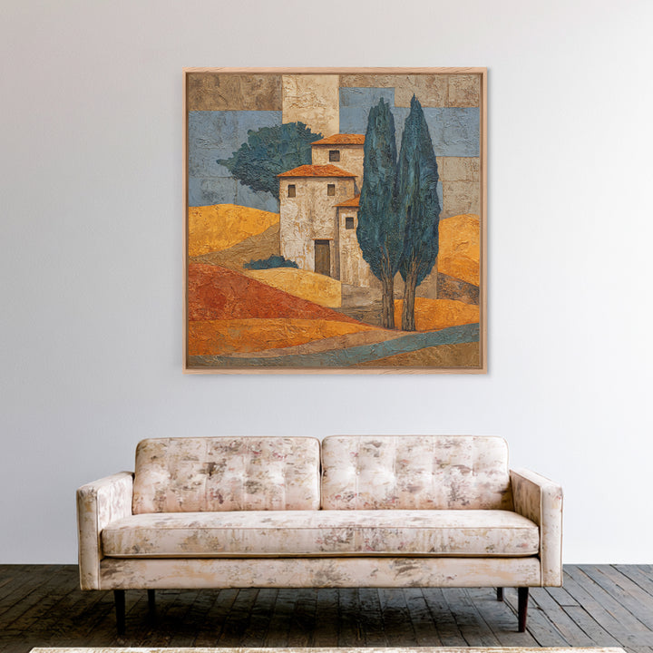 Tuscan Cypress Trees and Golden Hillside Canvas Print, Mediterranean Art, Nautical Decor, Living Room Decor, Azure, MAR-1x1-6