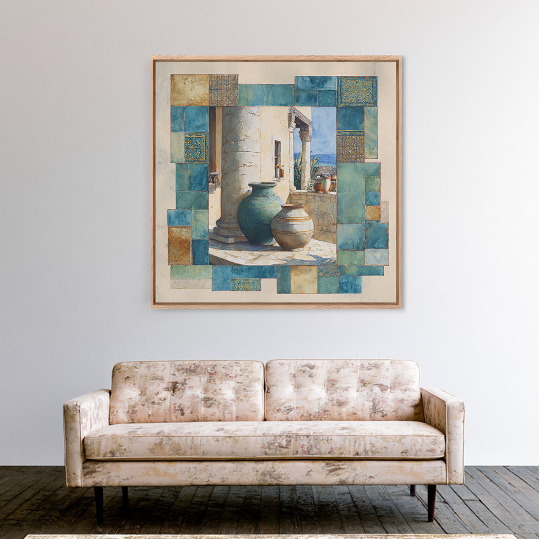 Ancient Column with Sea and Sky Beyond Canvas Print, Mediterranean Art, Minimalist Wall Art, Living Room Decor, Fine Art, Azure, MAR-1x1-60