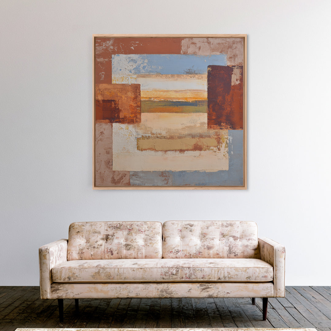 Warm Terra Cotta Abstract Landscape Framed Canvas Print, Mediterranean Art, Coastal Art, Living Room Decor, Fine Art, Azure, MAR-1x1-62