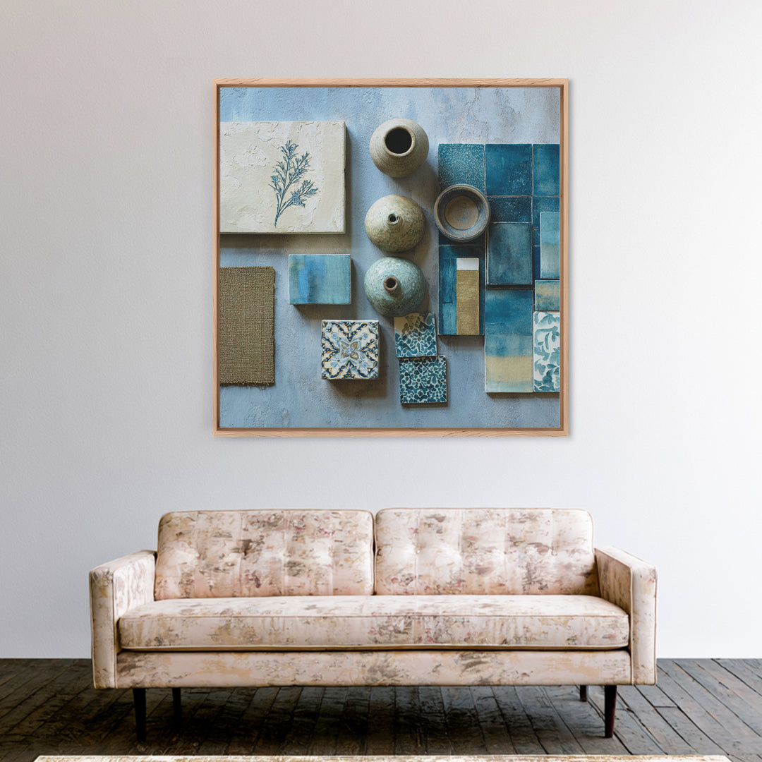 Wild Herbs Rosemary and Thyme Botanical Study Canvas Print, Mediterranean Art, Gallery Wall Art, Living Room Decor, Azure, MAR-1x1-72